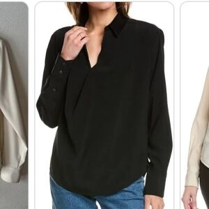 rag and bone Black Draped V-Neck Button-Down Blouse